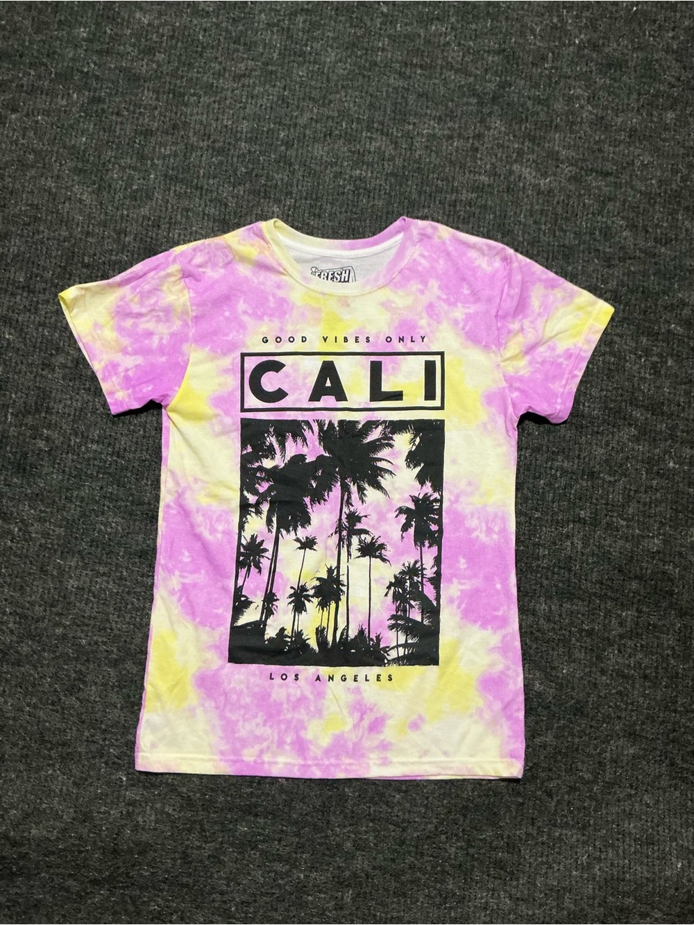 CALI Tie-Dye Palm Graphic Tee - Pink & Yellow